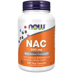 NOW Supplements, NAC (N-Acetyl Cysteine) 600 mg with Selenium & Molybdenum, 250 Veg Capsules